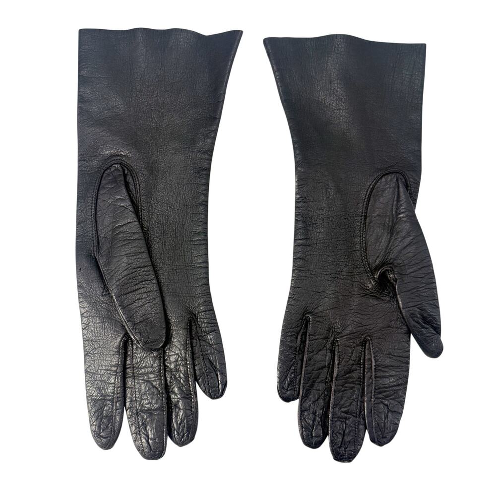 vintage Fownes black leather Fashion Dress Gloves womens 7 small medium washable - Picture 4 of 5